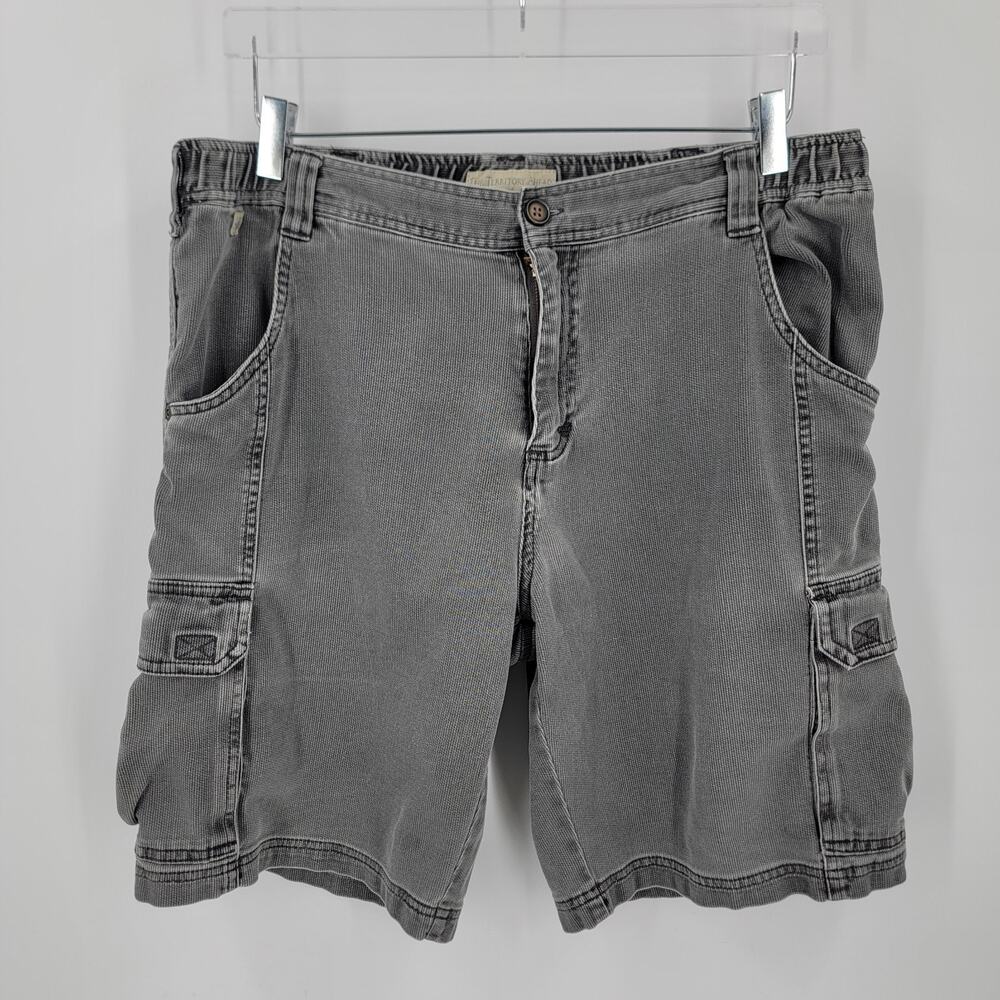 The Territory Ahead Cargo Shorts Men's 36 Gray Canvas Cotton Button Pockets 9"